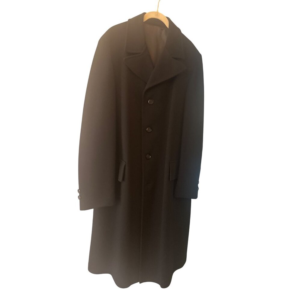 Vintage 70s Sears Mens Store Black Overcoat 42L The Traveller Knit Classic Long